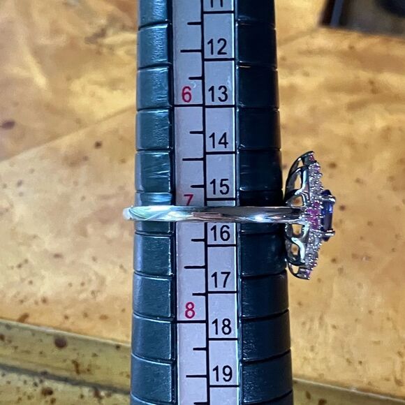 AAA Tanzanite Moissanite Sterling Silver Ring Size 7 - Picture 8 of 9